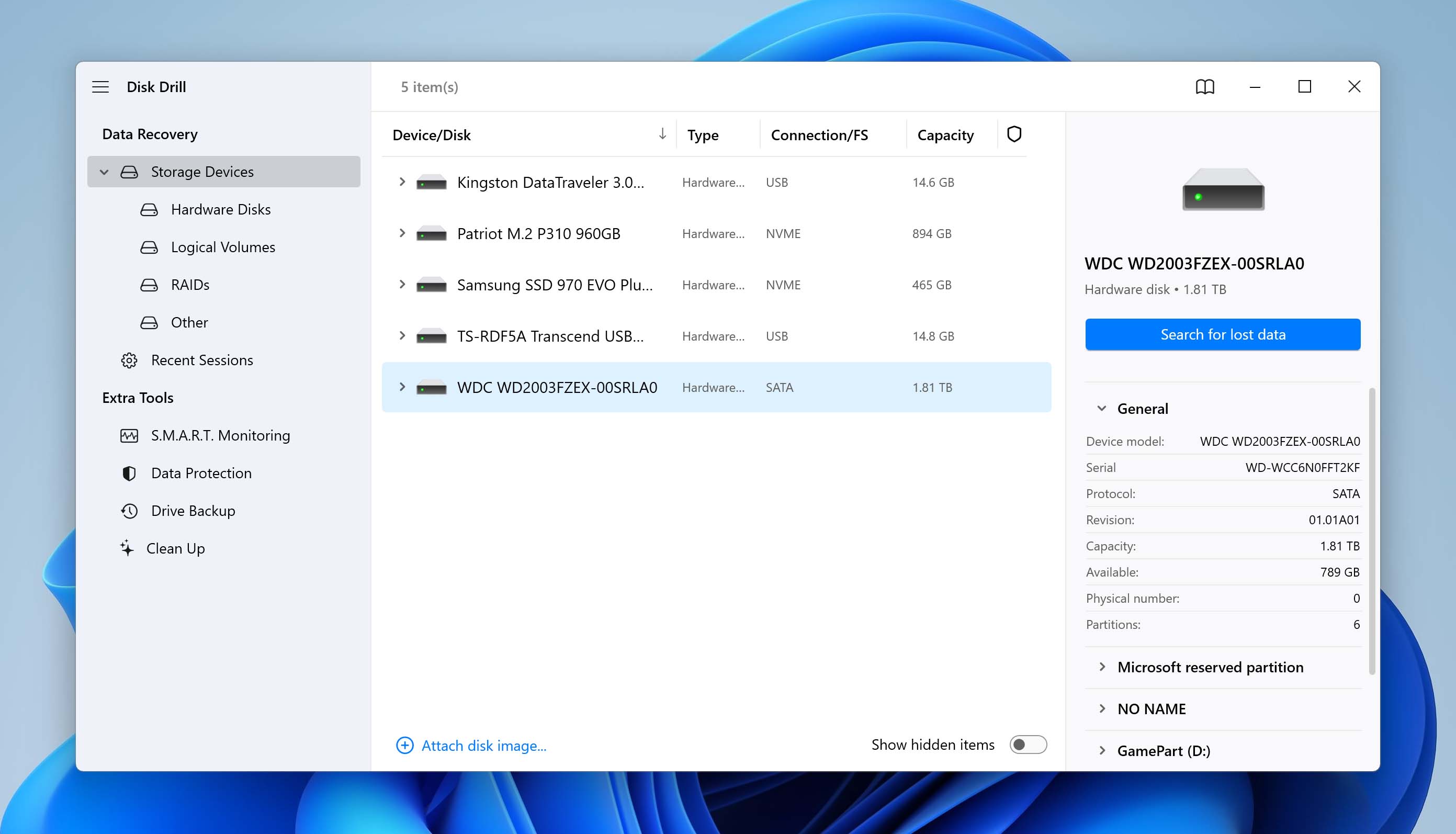 select old hdd in disk drill for scan