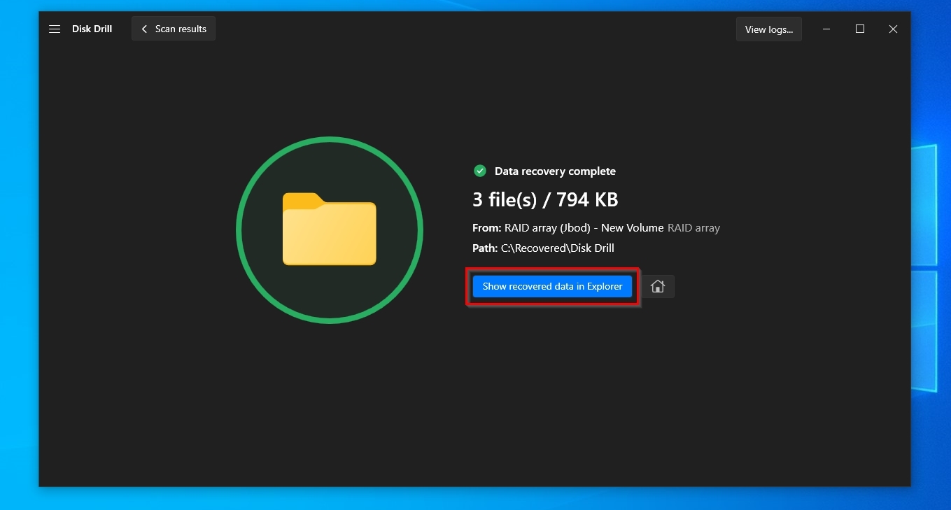 Disk Drill Recovery Complete Show Recovered Data In Explorer