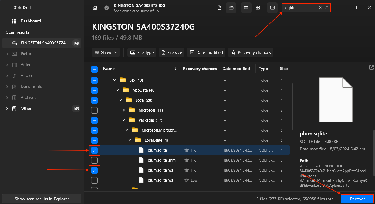 Recovered Sticky Notes in Disk Drill