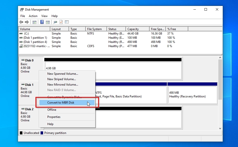 Disk Manager Convert To MBR Disk