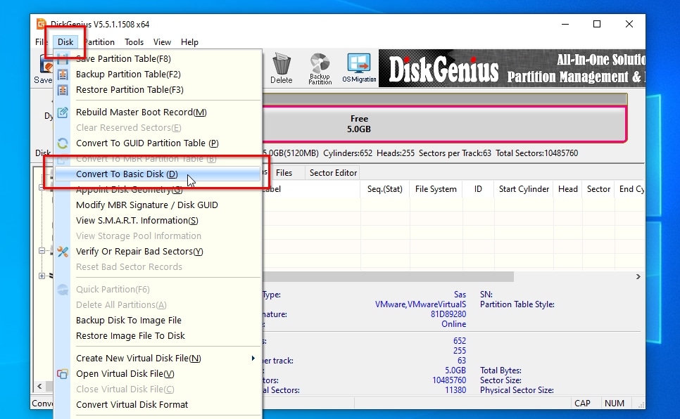 DiskGenius Convert To Basic Disk