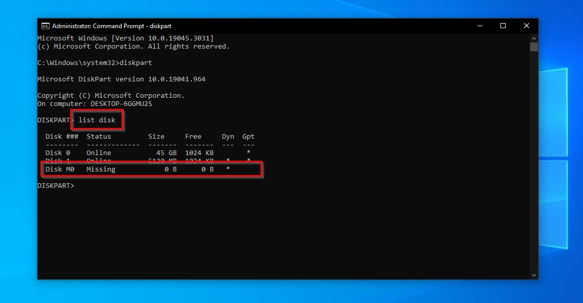 Diskpart List Disk Command