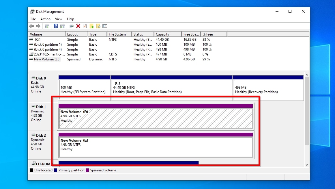 Volume Spanning Two Dynamic Disks In Disk Management App