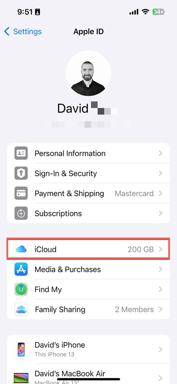 icloud setting option