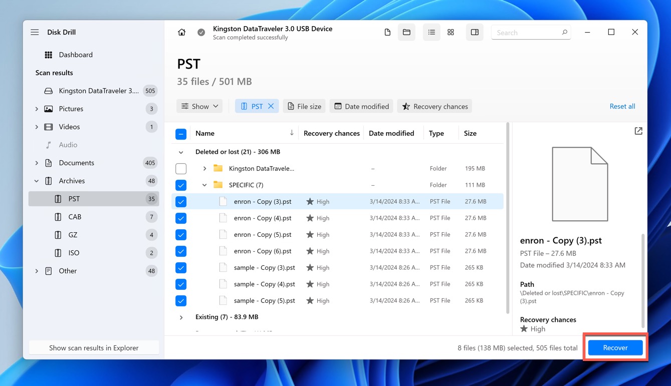 recover pst file disk drill