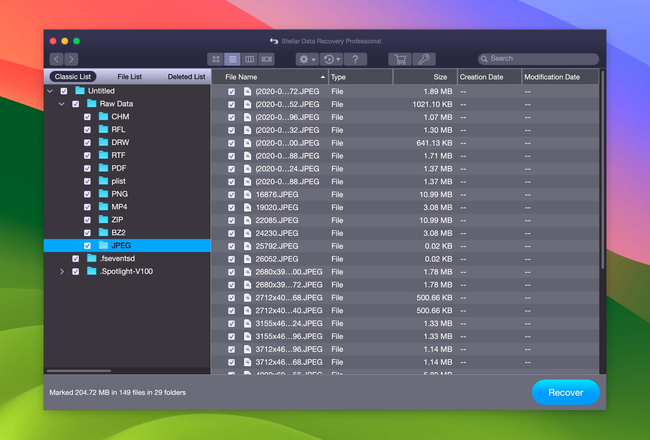 Graphic display of Stellar Data Recovery Professional, a reliable alternative for Mac users when Recuva is not an option