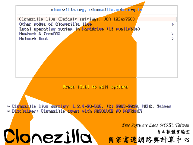 Clonezilla interface