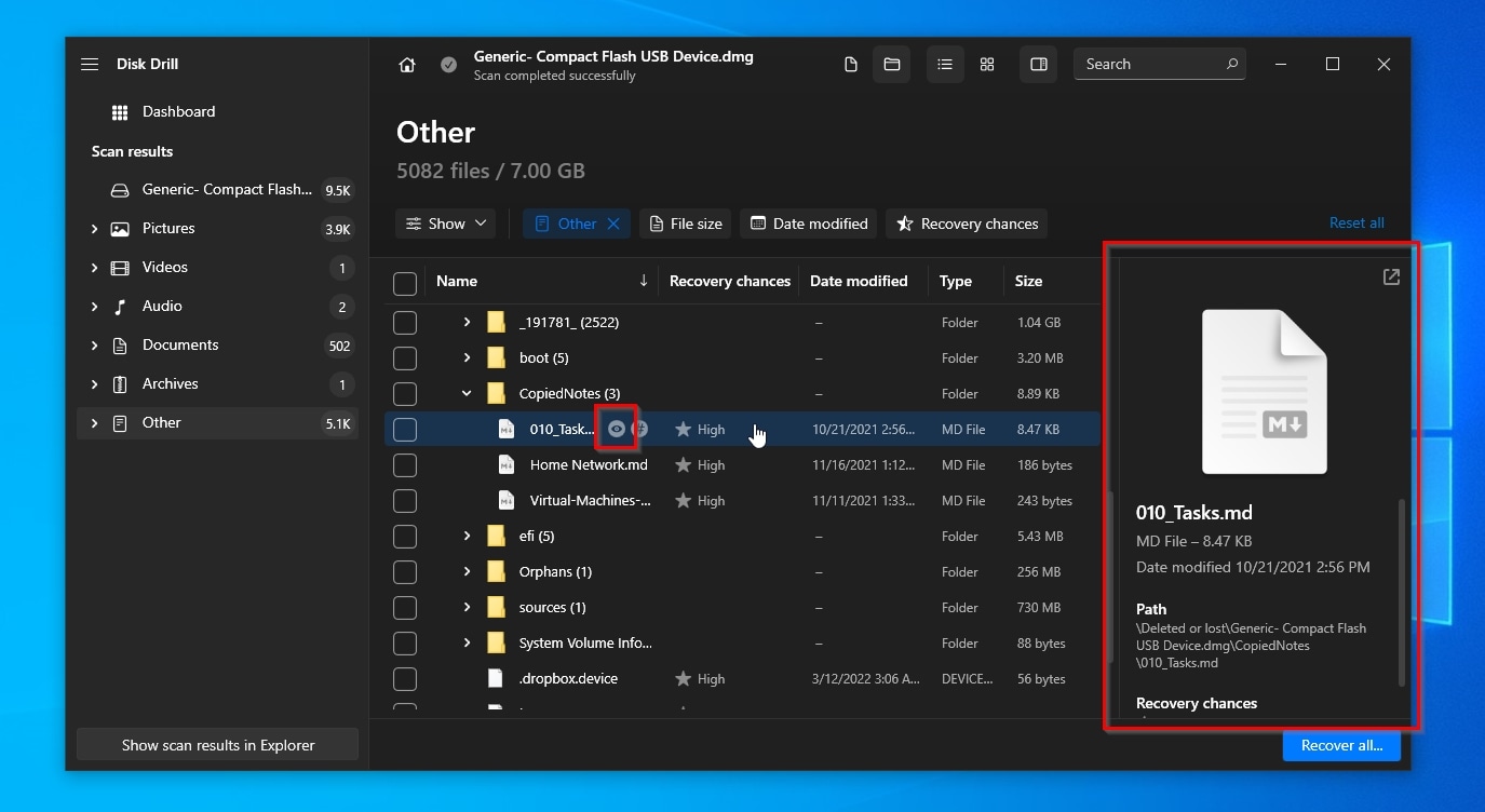 Disk Drill Previewing Selected File