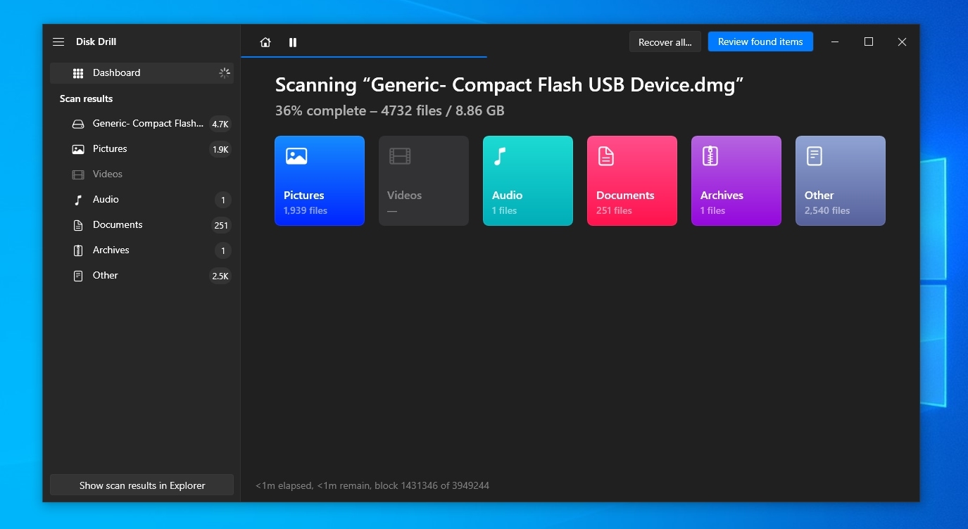 Disk Drill Scanning Selected Device