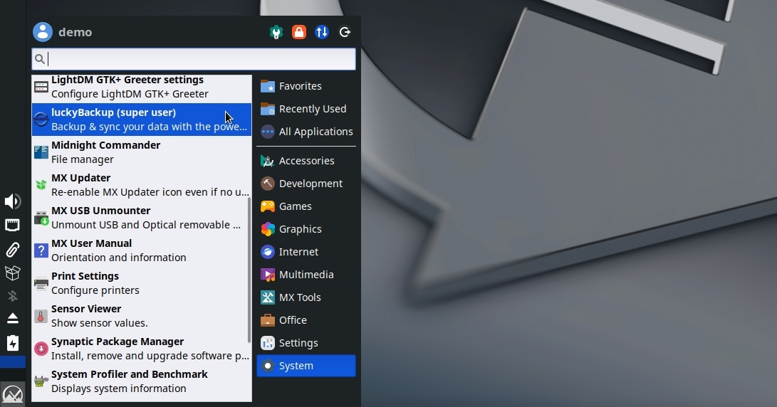 MX Linux luckyBackup Timeshift
