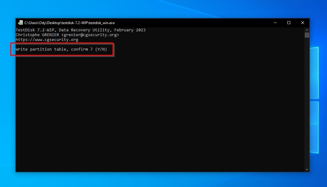 TestDisk Write New Partition Table Confirmation