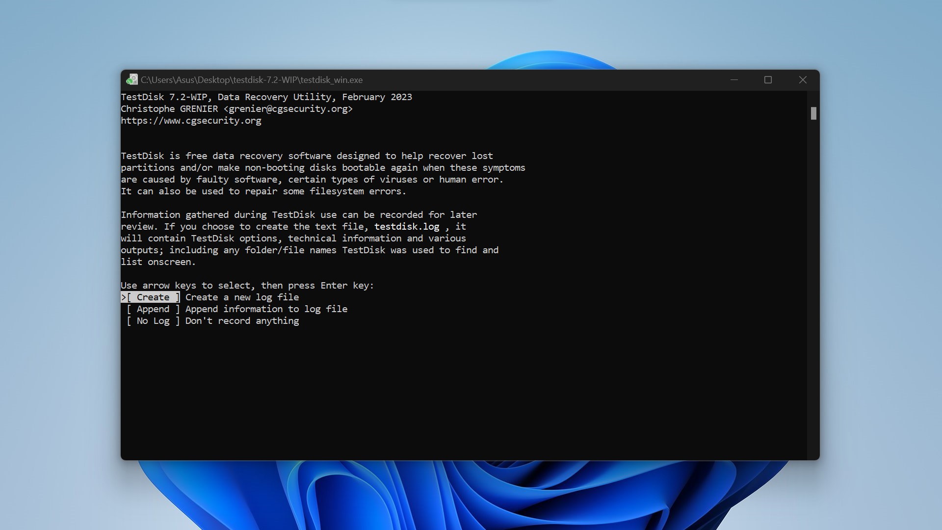 TestDisk command line interface 