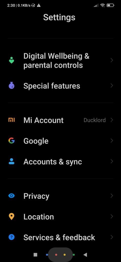 Xiaomi Settings Menu