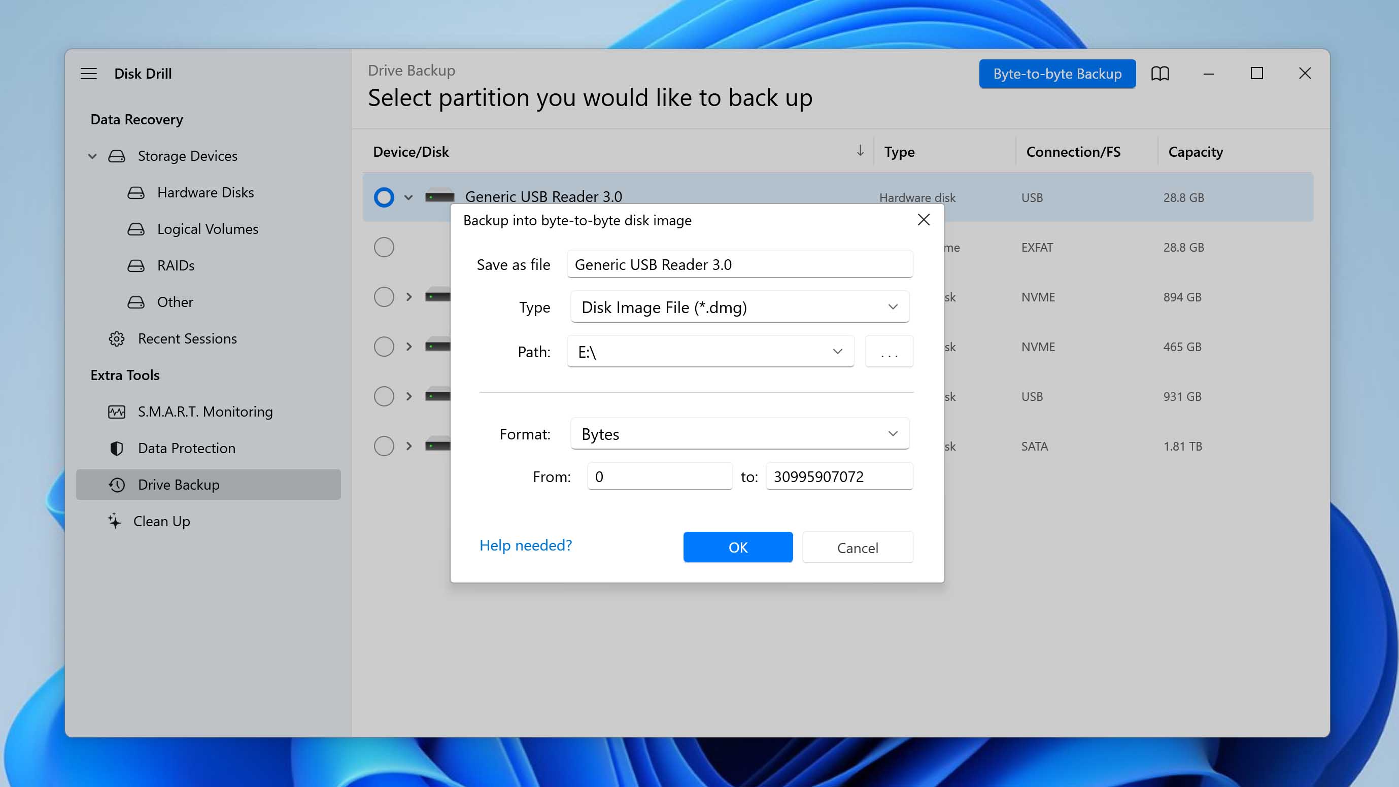 creating a byte to byte backup