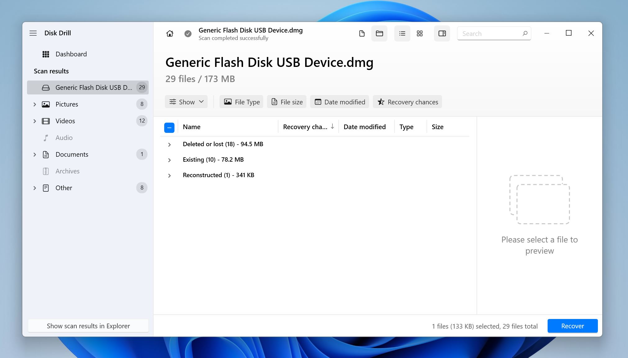 List of data recovery sections within the Disk Drill interface.