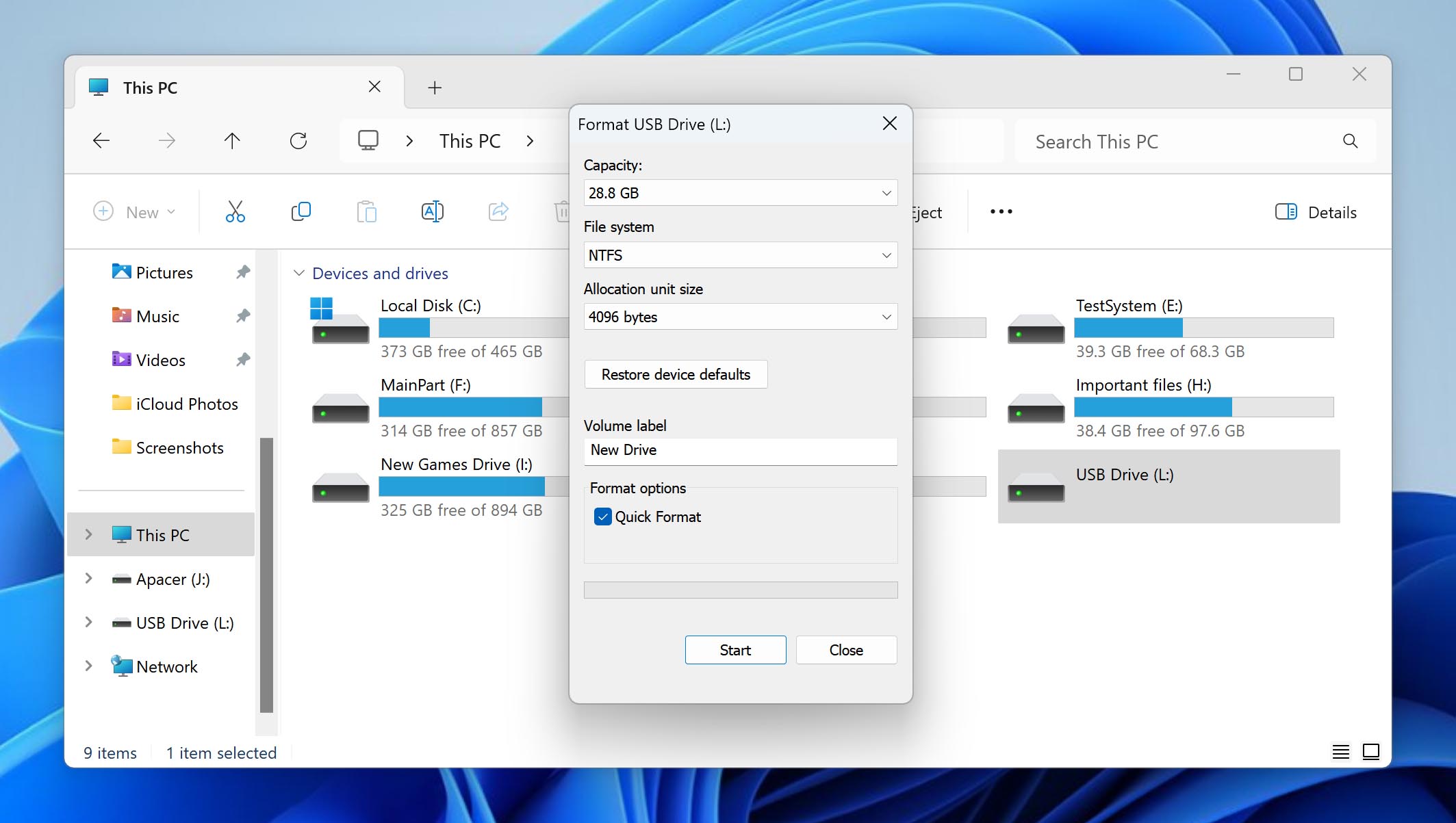 format using the windows file explorer