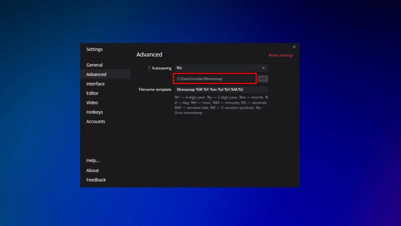 The Monosnap autosave location.