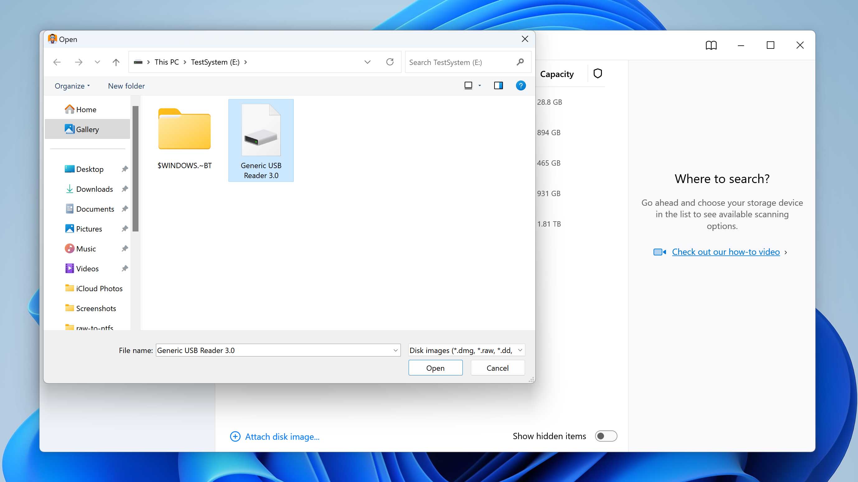 attaching disk image in disk drill