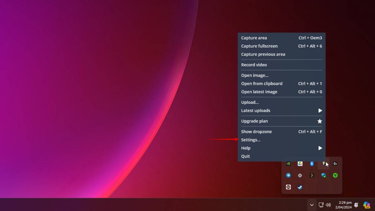 Opening Monosnap settings.