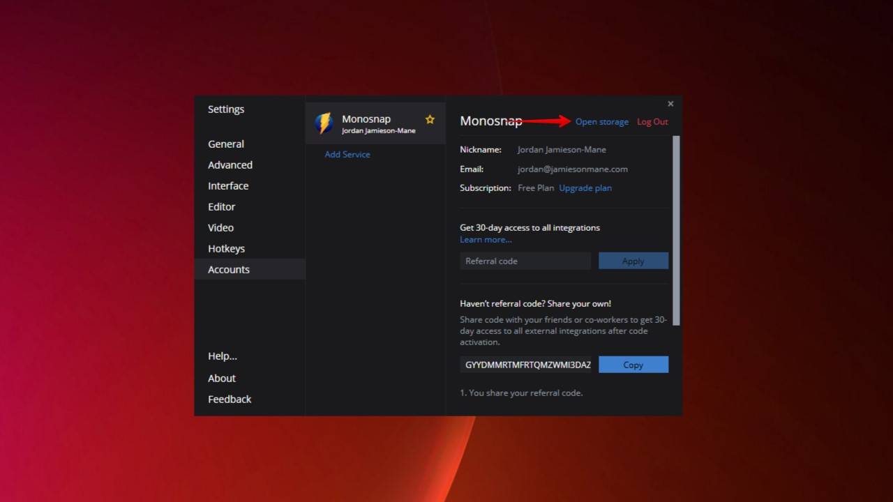Opening Monosnap storage.