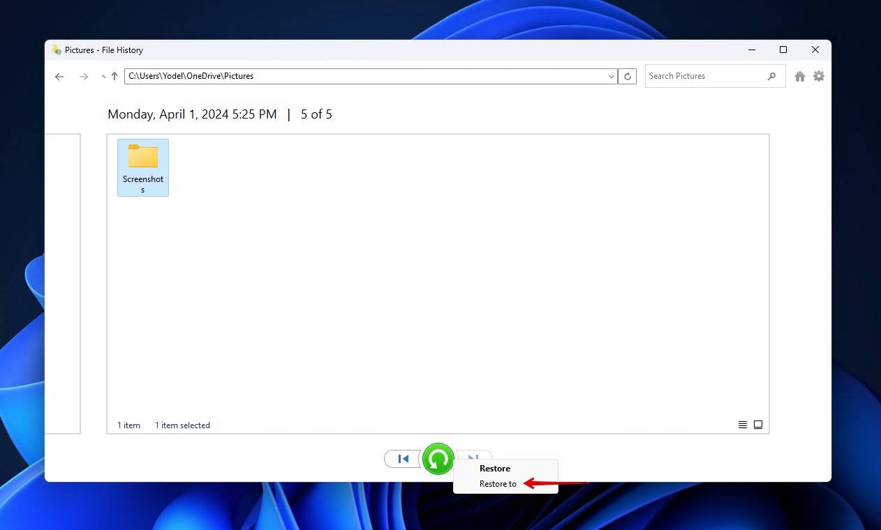 Restoring to a specific location.
