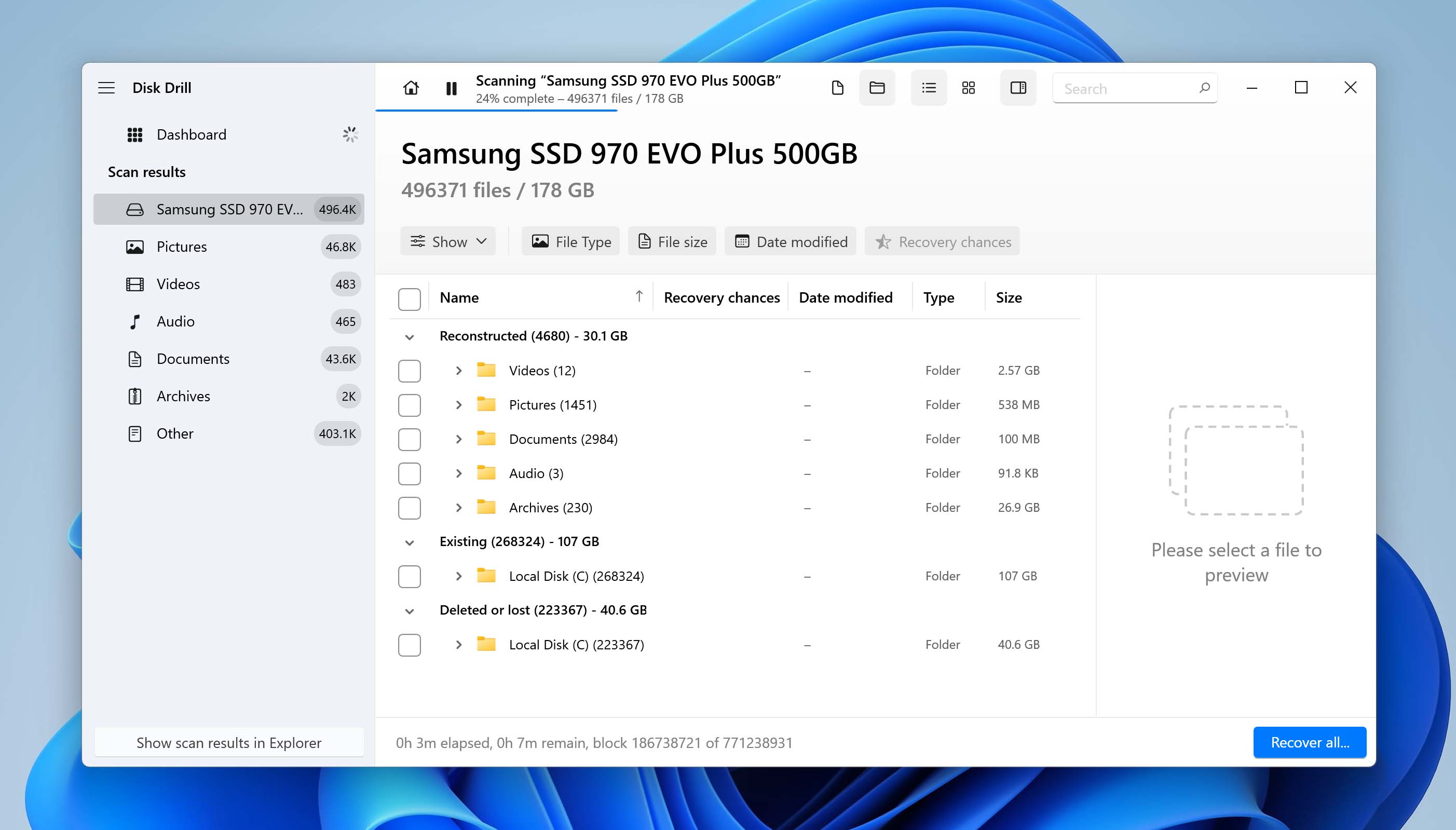 review found data in sections