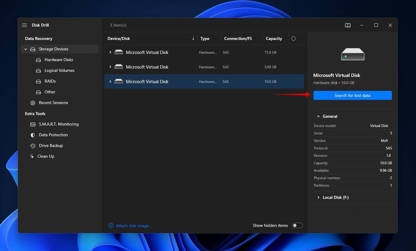 Scanning the selected drive.