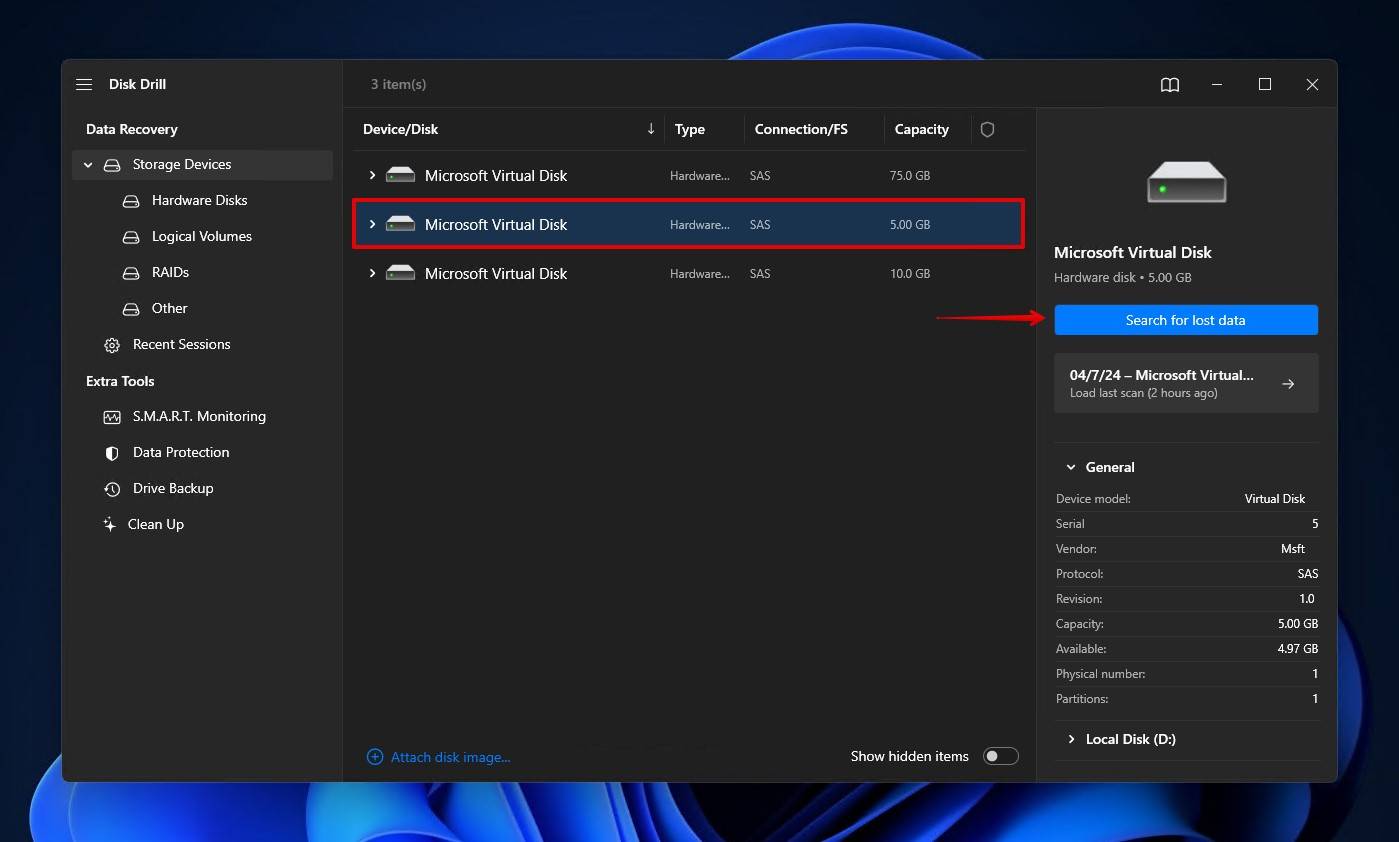 Scanning the selected drive for data.