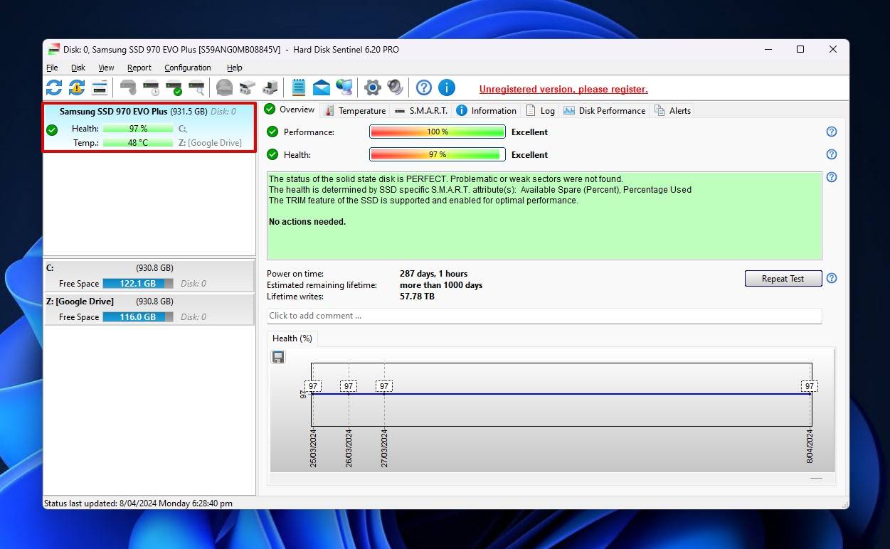 Selecting the problematic drive.