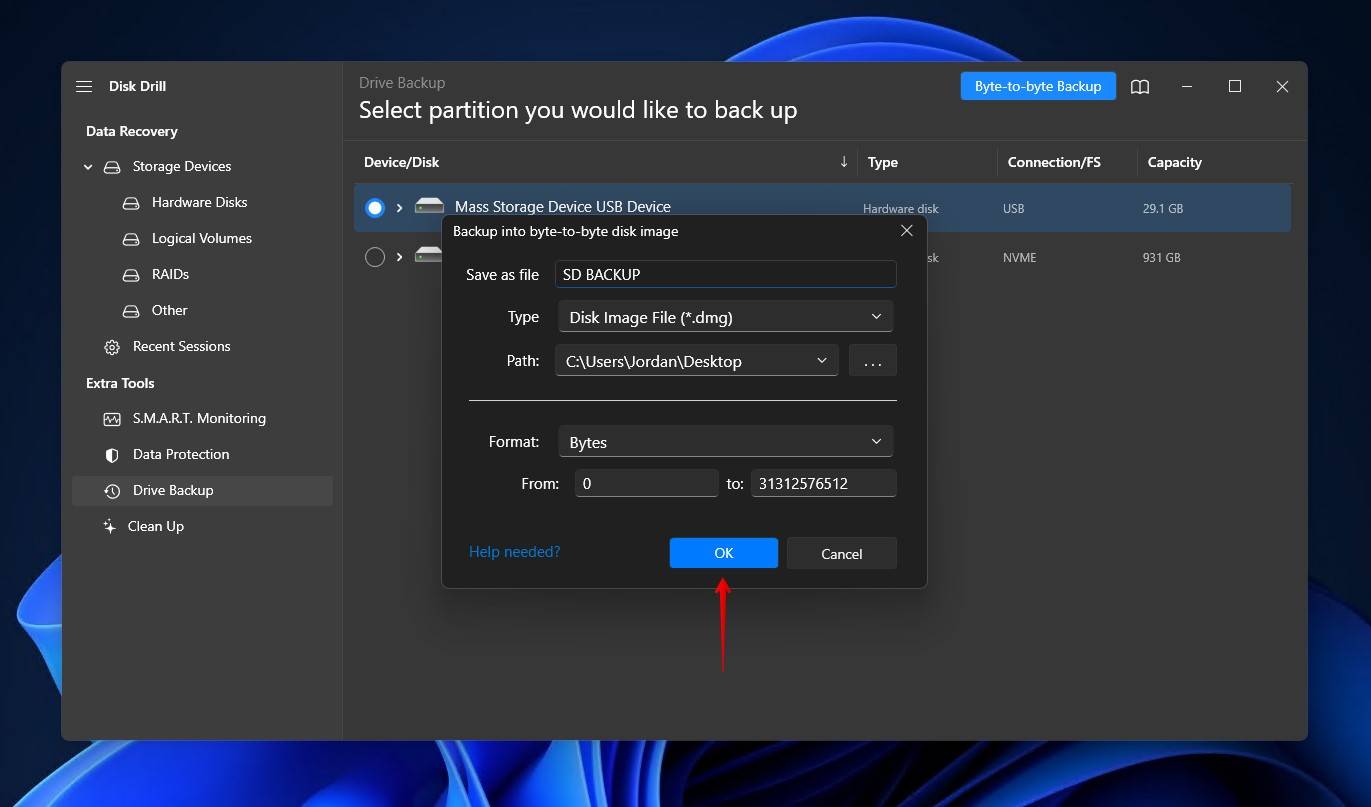 Creating a backup of the SD card.