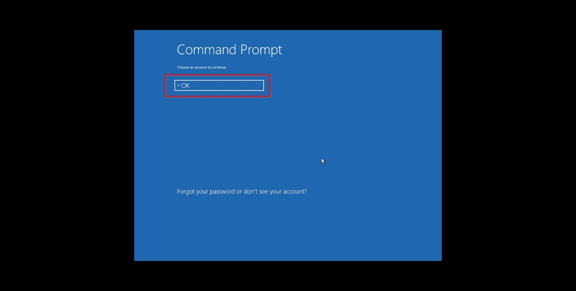 Windows RE Command Prompt User Account