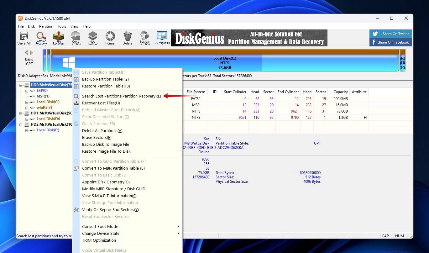 Searching for lost partitions
