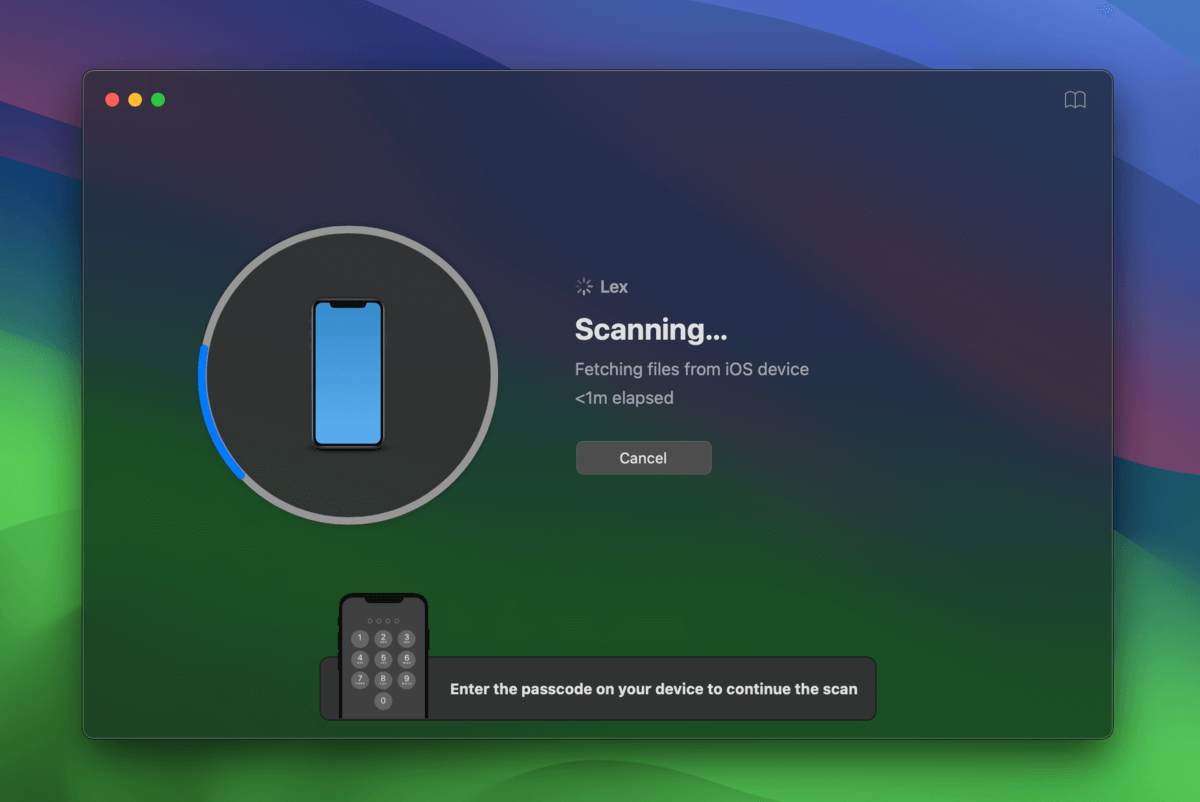 Disk Drill iPhone lock screen pass code prompt