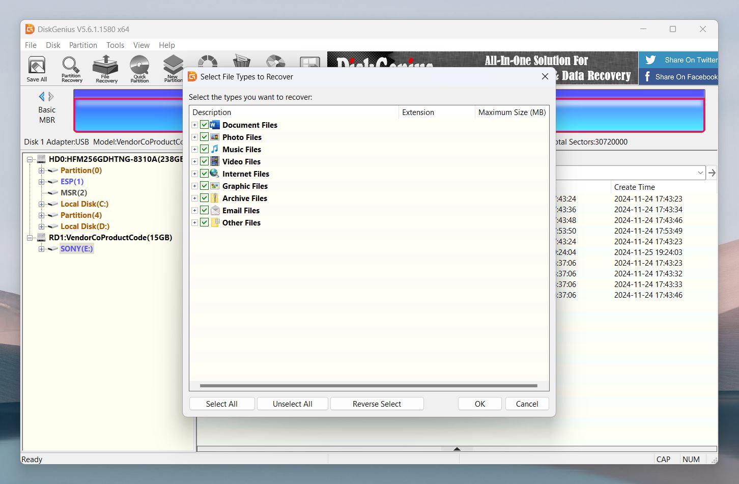 Choose the file types