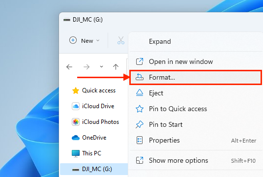 Format option in Windows Explorer's right-click menu