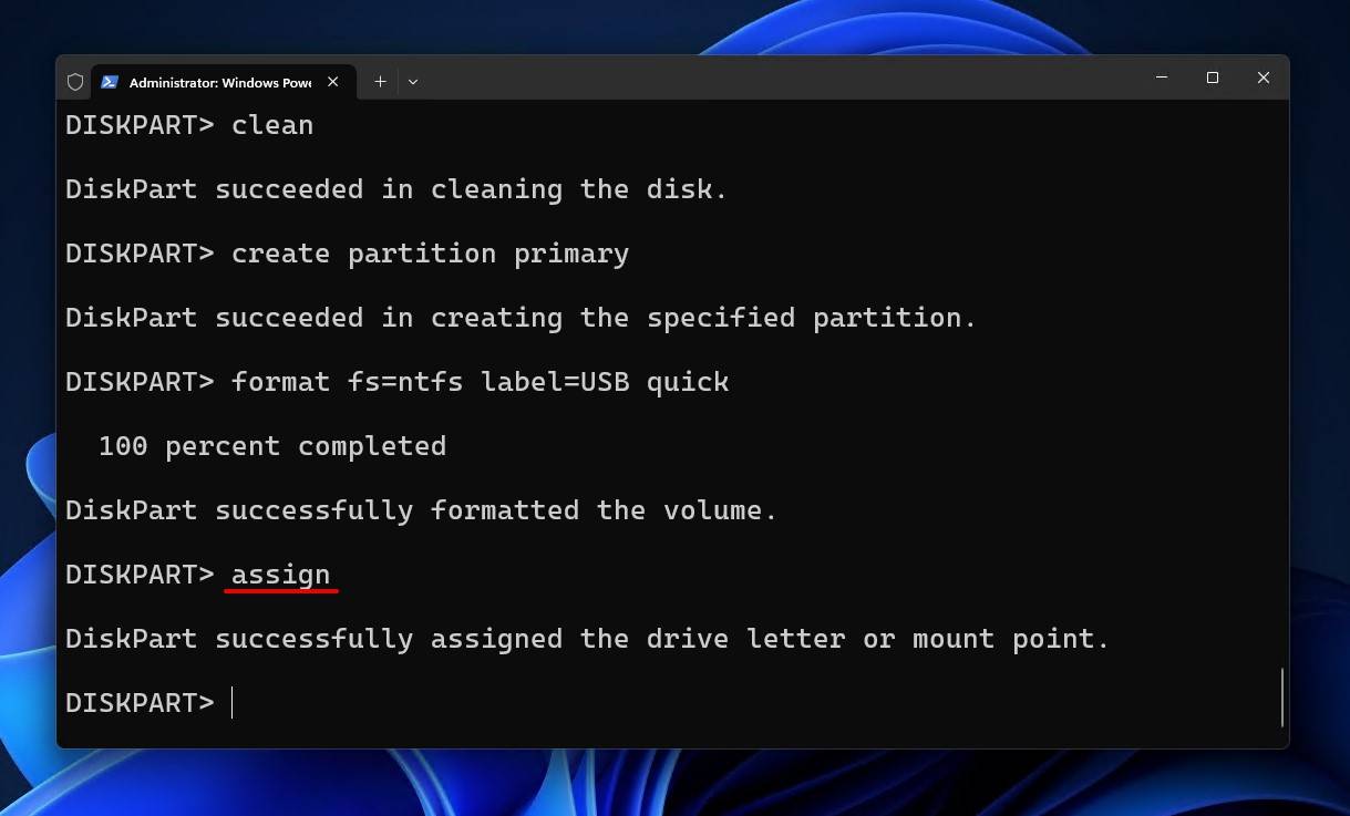 Assigning a drive letter.