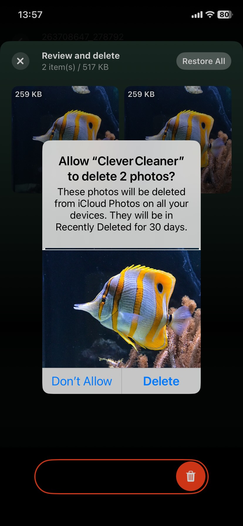Tap Delete in Clever Cleaner