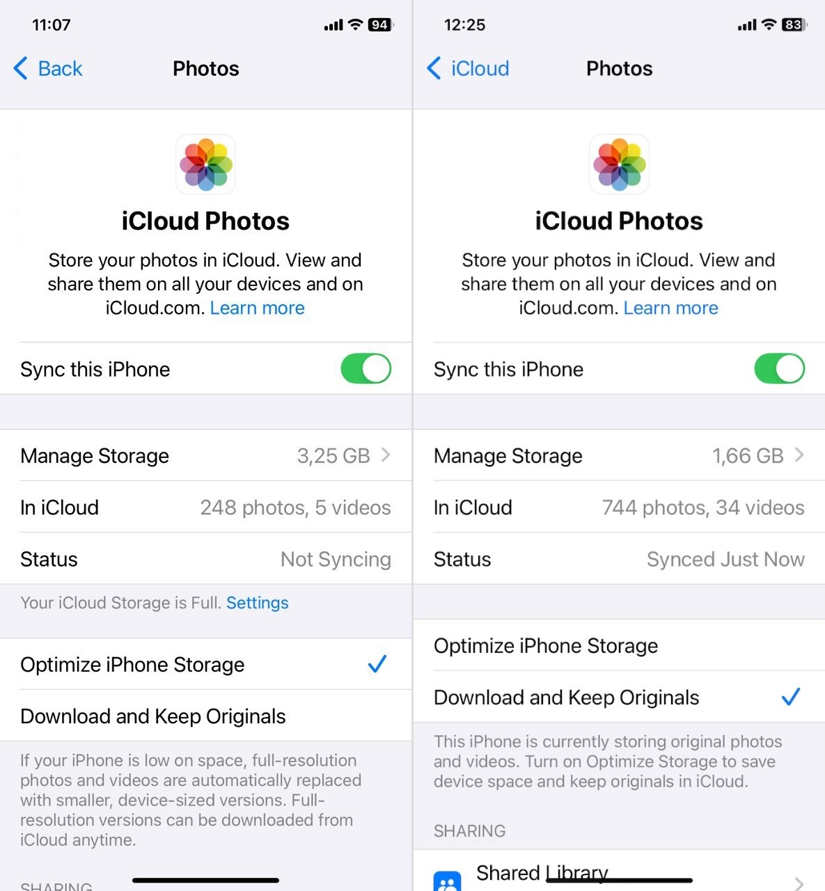 iCloud Photos offers two storage modes