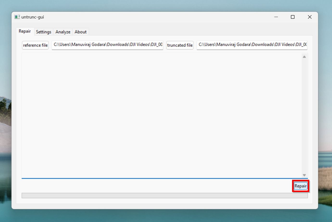 Repair button in untrunc-gui for DJI files
