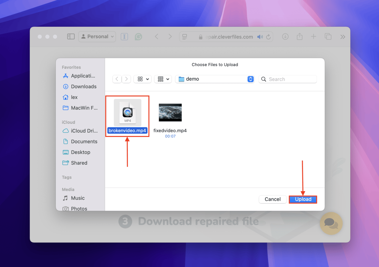 Selecting a broken video in Clever Online Video Repair