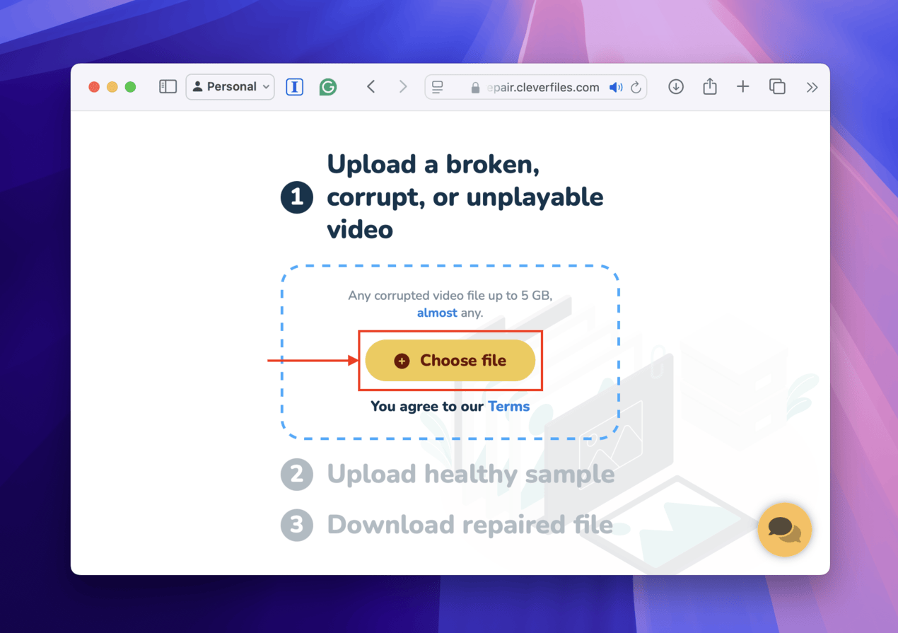 Clever Online Video Repair broken file selection button