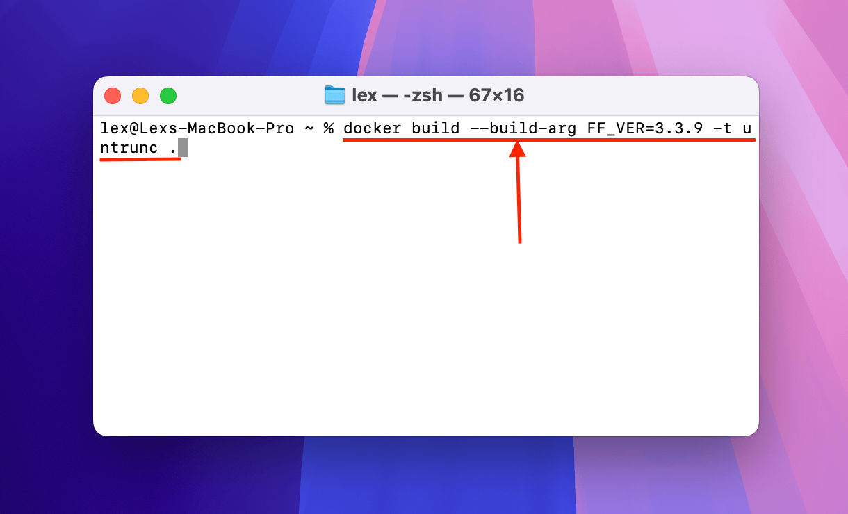 Building untruc via Docker in the Terminal command