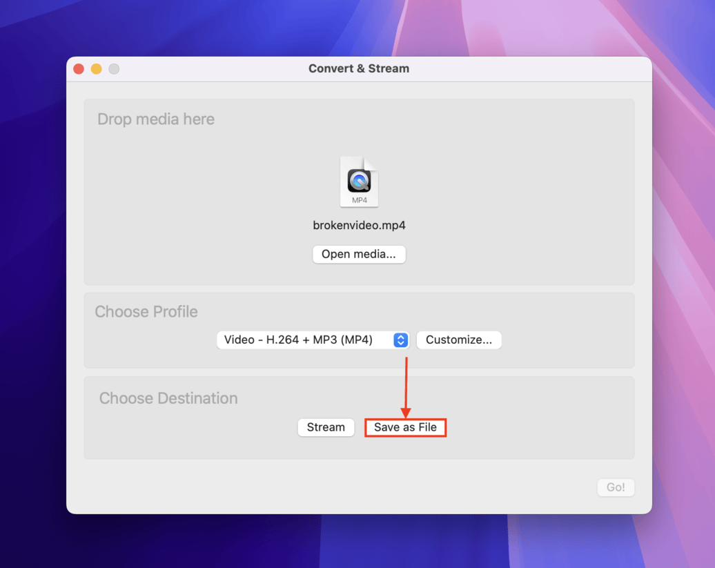 Save as File button in VLC's conversion menu