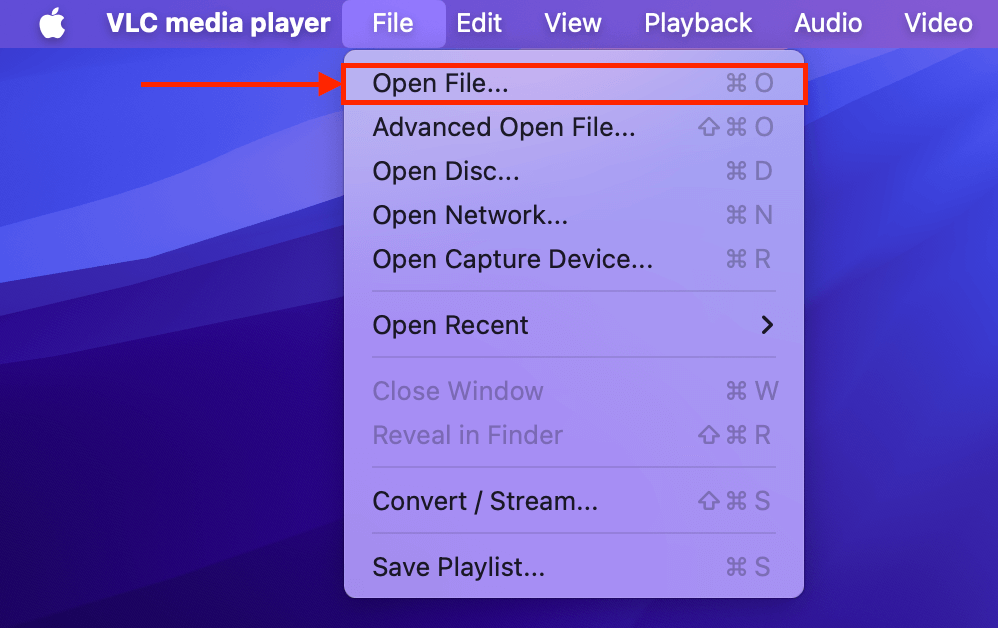 Open File button in VLC Media Player's File menu
