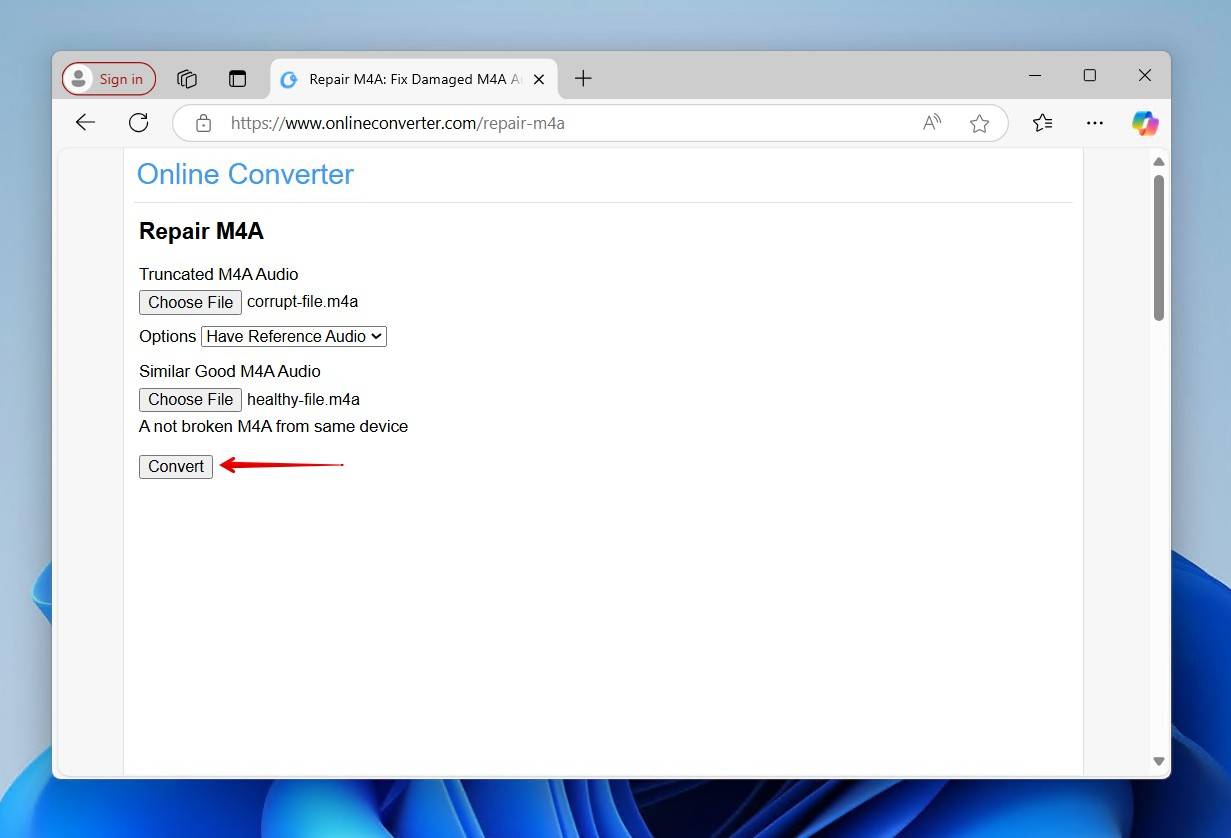 Converting the M4A file.