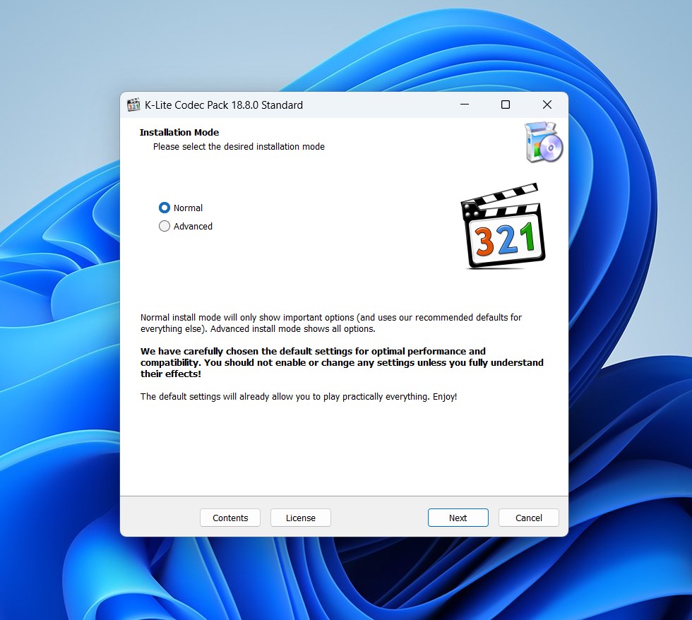 K-Lite setup screen with installation mode options