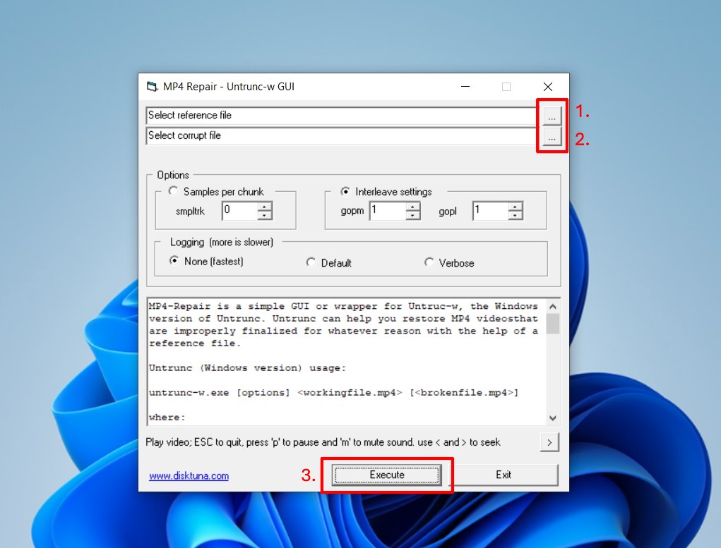 MP4 Repair software with file input options