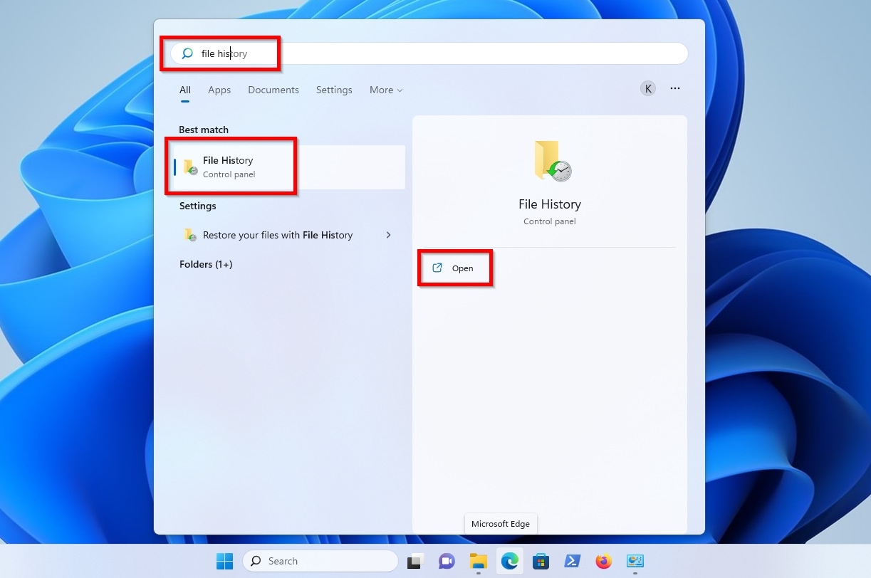 File History In Start Menu