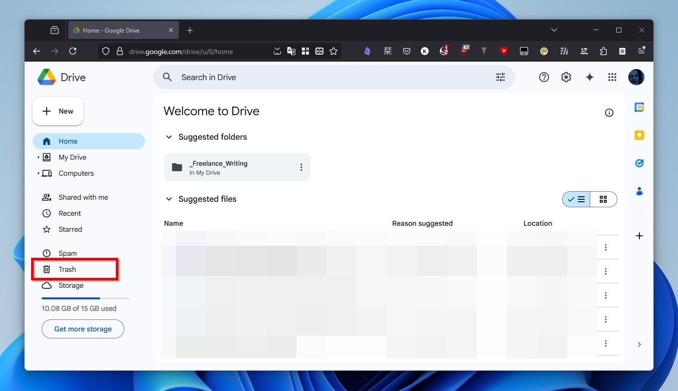 Google Drive Select Trash