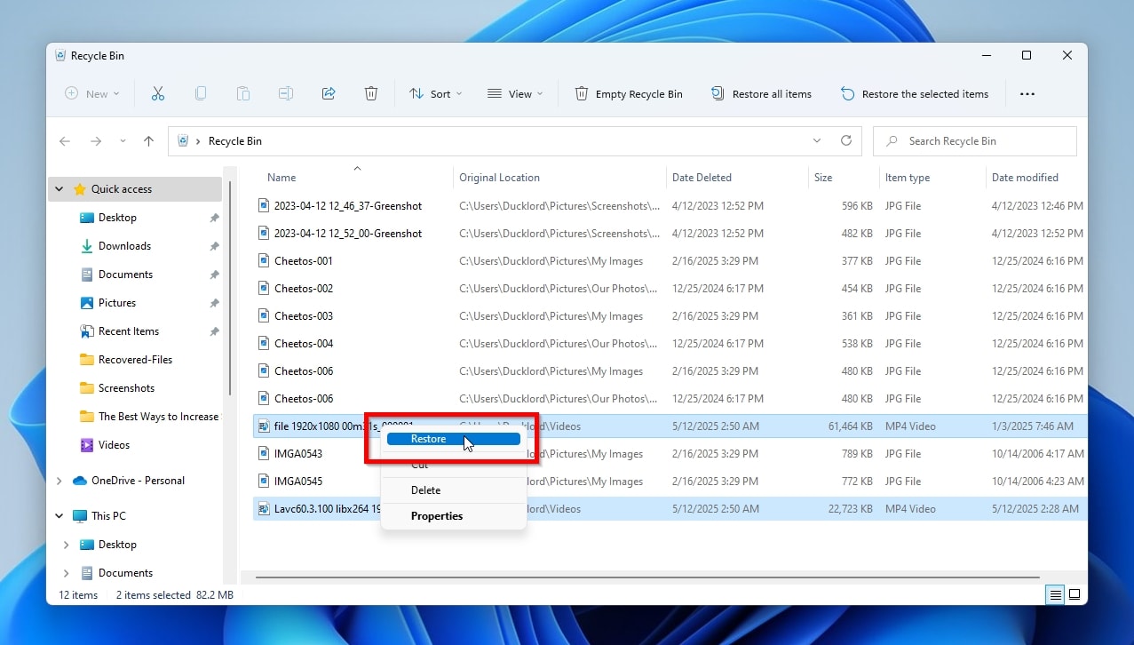 Recycle Bin Restore
